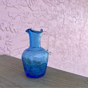 Vintage Bud Vase Crackle Glass with Clear Glass Handle
